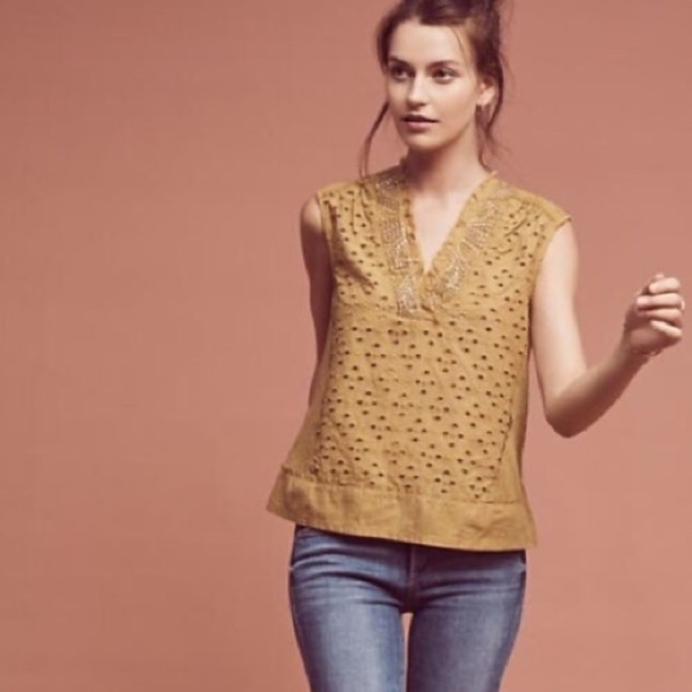 Anthropologie | Akemi + Kin | Cadiz Eyelet Sleeveless‎ Top Size XS